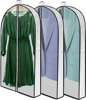 Kledingzakken met ritssluiting, transparante en mottenbestendige beschermhoes voor pakken, kledingmantels, opbergen, 3-delige set, wit