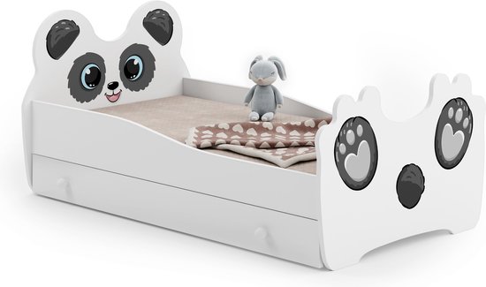 Lit enfant Panda 160x80 avec tiroir, matelas et sommier inclus