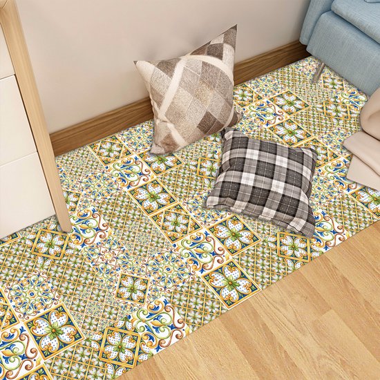 Ulticool Décoration Autocollant carrelages - Folklore Bloem Verte Ornement - Film pour Meubles - 15x15 cm - 15 pièces Film adhésif Autocollants pour carrelage d'armoire de cuisine Autocollants pour meubles - Autocollant - Salle de bain - Cuisine