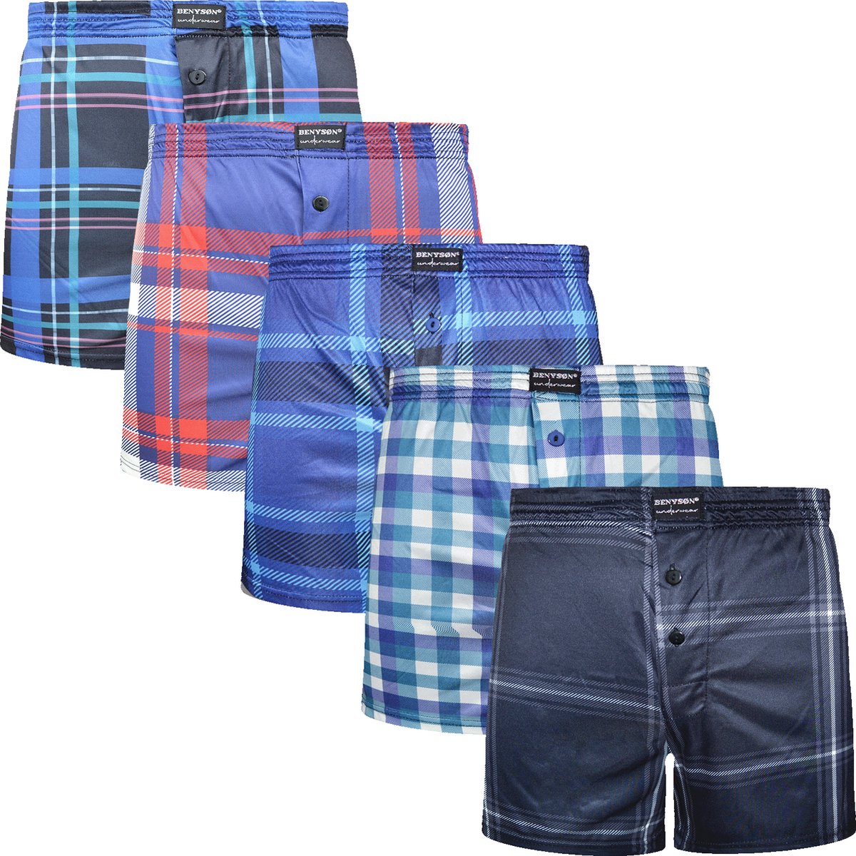 Wijde Boxershort - Heren - 5 Pack - Zachte Viscose Stof - Maat M - Ruit Print - Mix Kleur - Losse Boxershort - Multipack