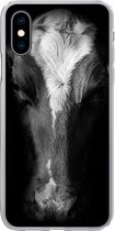 Geschikt voor iPhone X hoesje - Portretfoto koe op zwarte achtergrond in zwart-wit - Siliconen Telefoonhoesje