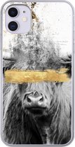 Geschikt voor iPhone 11 hoesje - Schotse Hooglander - Goud - Abstract - Siliconen Telefoonhoesje