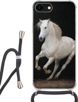 Coque de téléphone Convient pour iPhone 8 - Paarden - Zwart - Portrait - Siliconen - Bandoulière - Coque arrière avec cordon - Coque de téléphone avec cordon - Coque avec corde