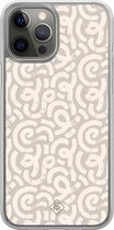 Casimoda® hoesje - Geschikt voor iPhone 12 Pro - Ivory Abstraction - 2-in-1 case - Schokbestendig - Geometrisch patroon - Verhoogde randen - Bruin/beige, Transparant