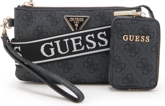 Guess Medium Crossbodytas / Schoudertas Dames - Latona - Logo Print - Zwart