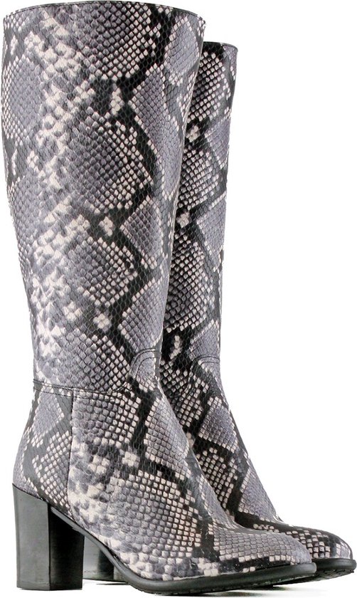 Dames Laarzen Brede Kuiten Nina Snake in Zwart Kuitomtrek 40 cm, schoenmaat 39