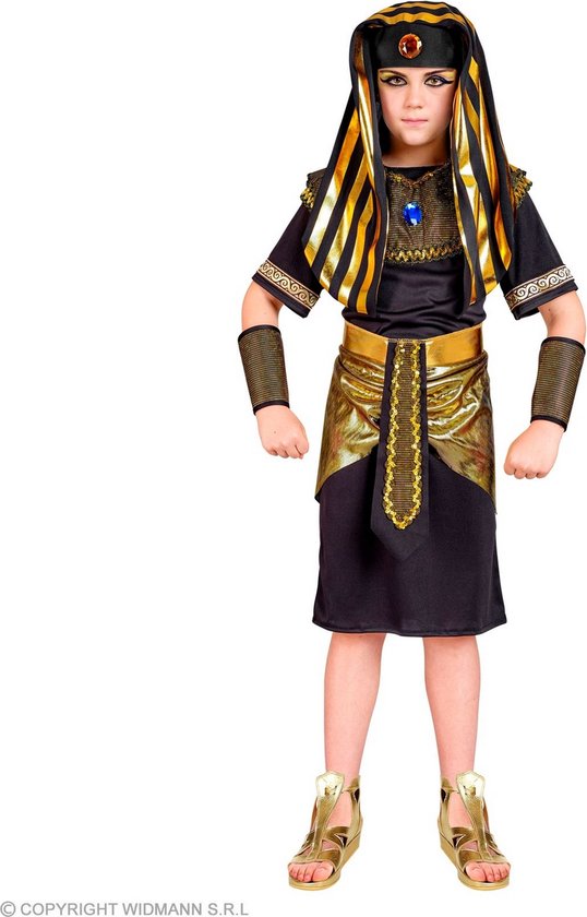 Widmann - Egypte Kostuum - Farao Goldachamon Kind Kostuum - Zwart, Goud - Maat 158 - Carnavalskleding - Verkleedkleding
