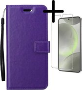 Hoes Geschikt voor Samsung S24 Plus Hoesje Bookcase Hoes Flip Case Book Cover Met Screenprotector - Hoesje Geschikt voor Samsung Galaxy S24 Plus Hoes Book Case Hoesje - Paars