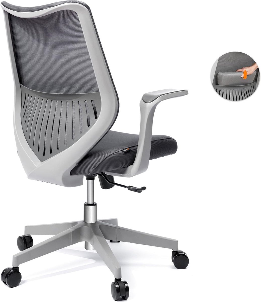 Bureaustoel, ergonomische bureaustoel, werkstoel, in hoogte verstelbare draaistoel, computerstoel met lendensteun, directiestoel met vaste armleuningen, draagvermogen 136 kg, grijs