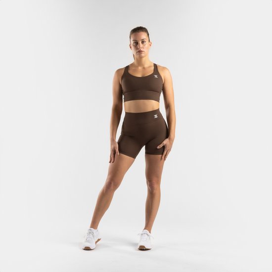 ZEUZ Korte Sport Legging Dames High Waist - Sportkleding & Sportlegging Squat Proof voor Fitness & Crossfit - Hardloopbroek, Yoga Broek - 62% Recycled Nylon & 38% Elastaan - Bruin - Maat L van Merkloos — afbeelding 4