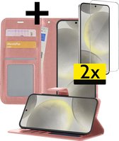 Hoesje Geschikt voor Samsung S24 Plus Hoesje Book Case Hoes Wallet Cover Met 2x Screenprotector - Hoes Geschikt voor Samsung Galaxy S24 Plus Hoesje Bookcase Hoes - Rosé goud