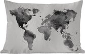 Buitenkussens - Tuin - Wereldkaart aquarel zwart wit - 50x30 cm