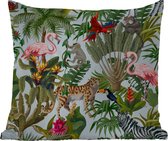 Sierkussen Buiten - Jungle - Dieren - Meisjes - Kinderen - Jongens - Flamingo - Papegaai - 60x60 cm - Weerbestendig