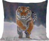 Tuinkussen - Tijger - Landschap - Sneeuw - Winter - Dieren - 40x40 cm - Weerbestendig
