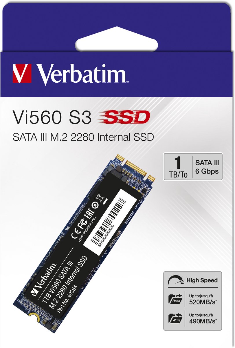 Verbatim Vi560 1 TB SATA M.2 SSD 2280 harde schijf M.2 SATA 6 Gb/s Retail 49364
