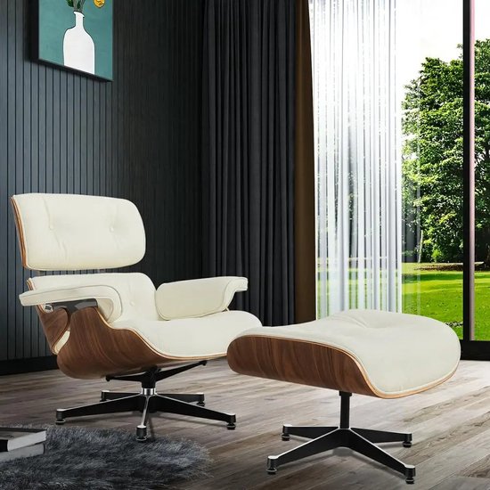 Crossover Retail® - Fauteuil - Memory Foam - Ensemble lounge - Position assise ergonomique - Fauteuil relax - Fauteuil relax - 360° - Chaise longue - Wit