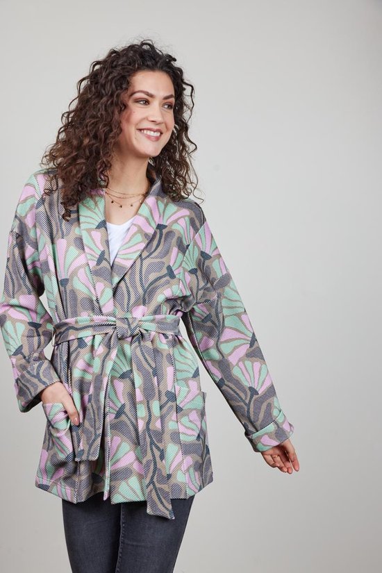 DIDI Dames Kimono sweat vest Lois met Cosmic Flower print taupe maat 44