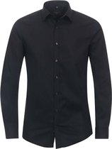 Redmond slim fit overhemd - popeline - zwart - Strijkvriendelijk - Boordmaat: 37/38