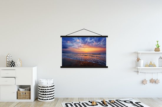 Porte-affiche avec affiche - Affiche scolaire - Mer - Soleil - Couleurs - 150x100 cm - Lattes noires