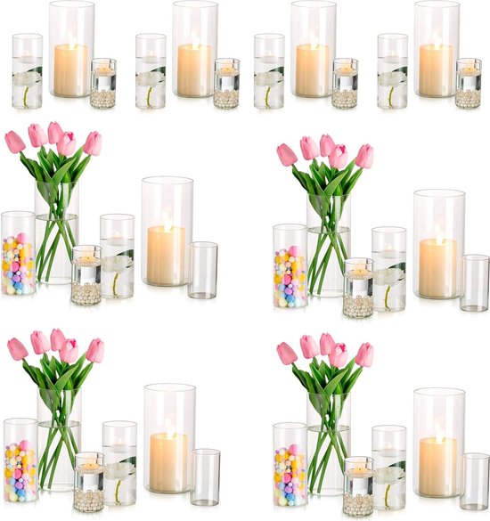 Windlicht glazen kaarsenhouder voor zwevende kaarsen: 36 kaarsenglas, grote glazen cilinder voor kaarsen, glazen vazen, cilinders, windlichten, glazen set voor tafeldecoratie, bruiloft,