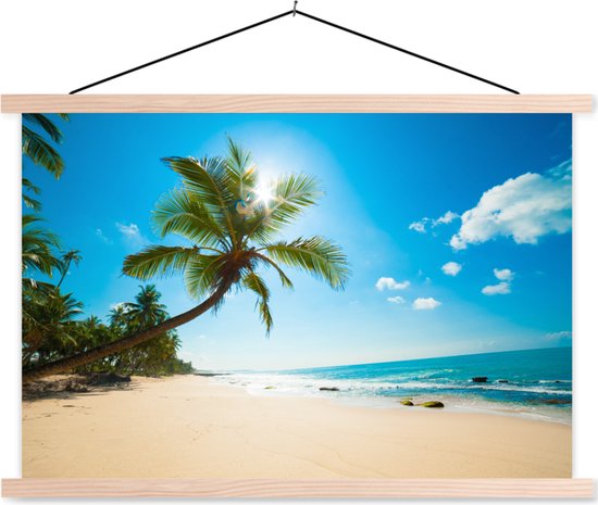 Posterhanger incl. Poster - Schoolplaat - Strand - Zee - Zon - Palmboom - 150x100 cm - Blanke latten