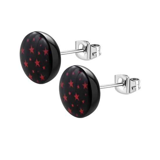Aramat jewels ® - Oorstekers sterren rood zwart acryl staal 7mm
