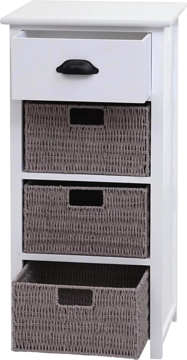 MCW Ladekast MCW-K84 met manden, ladekast, hout 83x40x29cm ~ wit, manden grijs