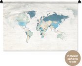 Wandkleed WereldkaartenKerst illustraties - Wereldkaart met landen ingekleurd met pastelkleuren op achtergrond met structuurpatroon Wandkleed katoen 90x60 cm - Wandtapijt met foto
