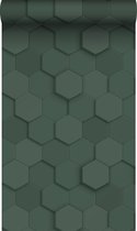 Origin Wallcoverings eco-texture vliesbehang 3d hexagon motief donkergroen - 347852 - 0,53 x 10,05 m