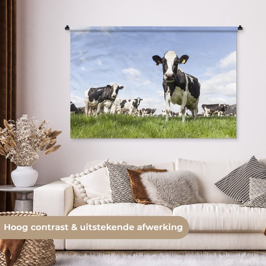 Tapisserie - Toile murale - Vaches - Herbe - Animaux - Soleil - Ferme - 150x100 cm - Tapisserie