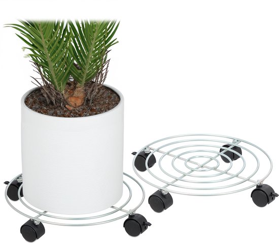 Relaxdays plantentrolley - set van 2 - Ø 32 cm - planten onderzetter - wielen - max. 30 kg - Relaxdays