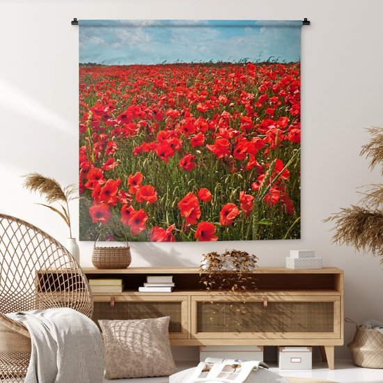 Tenture murale - Tapisserie murale - Une prairie pleine de coquelicots - 150x150 cm - Tapisserie murale