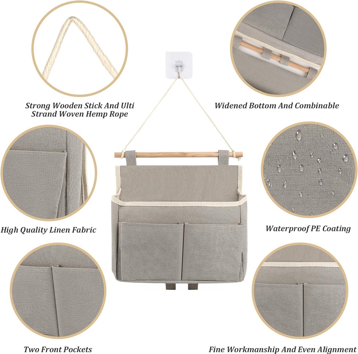 FAMCUCHE 2 stuks witte hangorganizer, waterdichte deurorganizer, hangorganizer met 2 vakken, houten hanglus, design hangorganizer camping met 2 haken, combineerbare hangorganizer badkamer