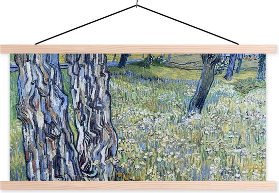 Posterhanger incl. Poster - Schoolplaat - Boomstammen in het gras - Vincent van Gogh - 150x75 cm - Blanke latten