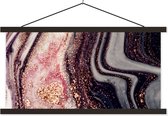 Posterhanger incl. Poster 90x45 cm - Schoolplaat - Marmer - Roze - Goud - Glitter - Marmerlook - Textielposter - Zwarte latten