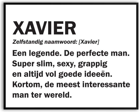 Xavier Woordenboek Fotolijst met glas 50 x 70 cm - Prachtige kwaliteit - jarig - verjaardag - kado - Canvas - incl ophangsysteem - Poster - Grappig - cadeau