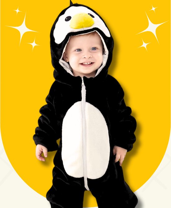 BoefieBoef Pinguïn Dieren Onesie & Pyjama voor Peuters en Kleuters - Kinder Verkleedkleding - Dieren Kostuum Pak - Wit Zwart