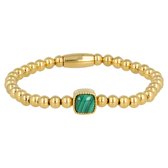 *Gouden elastische bedelarmband met Malachite steen - Gouden armband met Malachiet steen - Met luxe cadeauverpakking