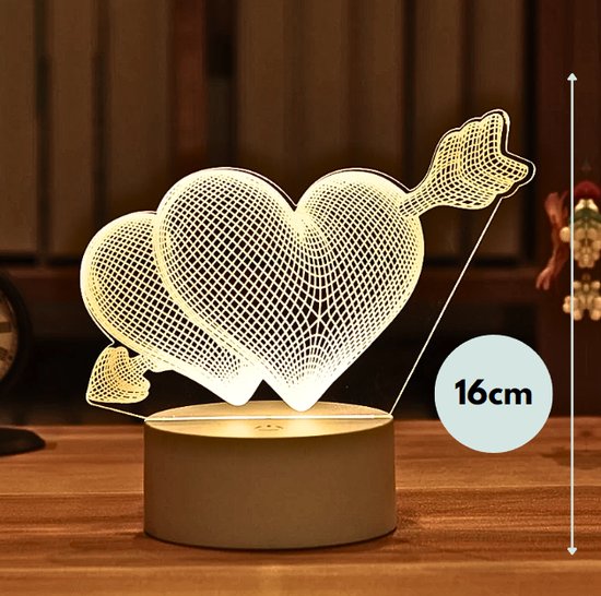 Nachtlampje - Kinderlampje - Harten - Valentijn cadeautje - 3D lamp LED tafellamp