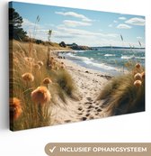 Canvas Schilderij 90x60 cm - Strand - Duinen - Helmgras - Zee - Zand - Wanddecoratie woonkamer - Muurdecoratie keuken - Kamer accessoires - Woondecoratie huis