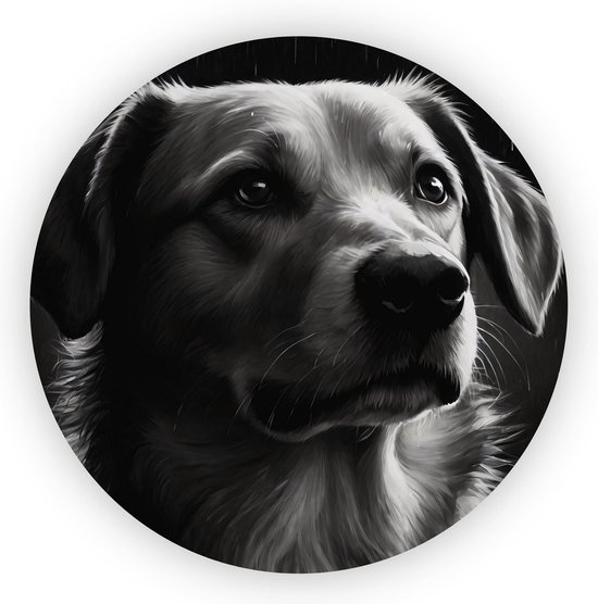 Hond schilderij - Zwart wit schilderij rond - Muurcirkel huisdieren - Moderne schilderijen - Acrylglas - Muurkunst - 60 x 60 cm 5mm