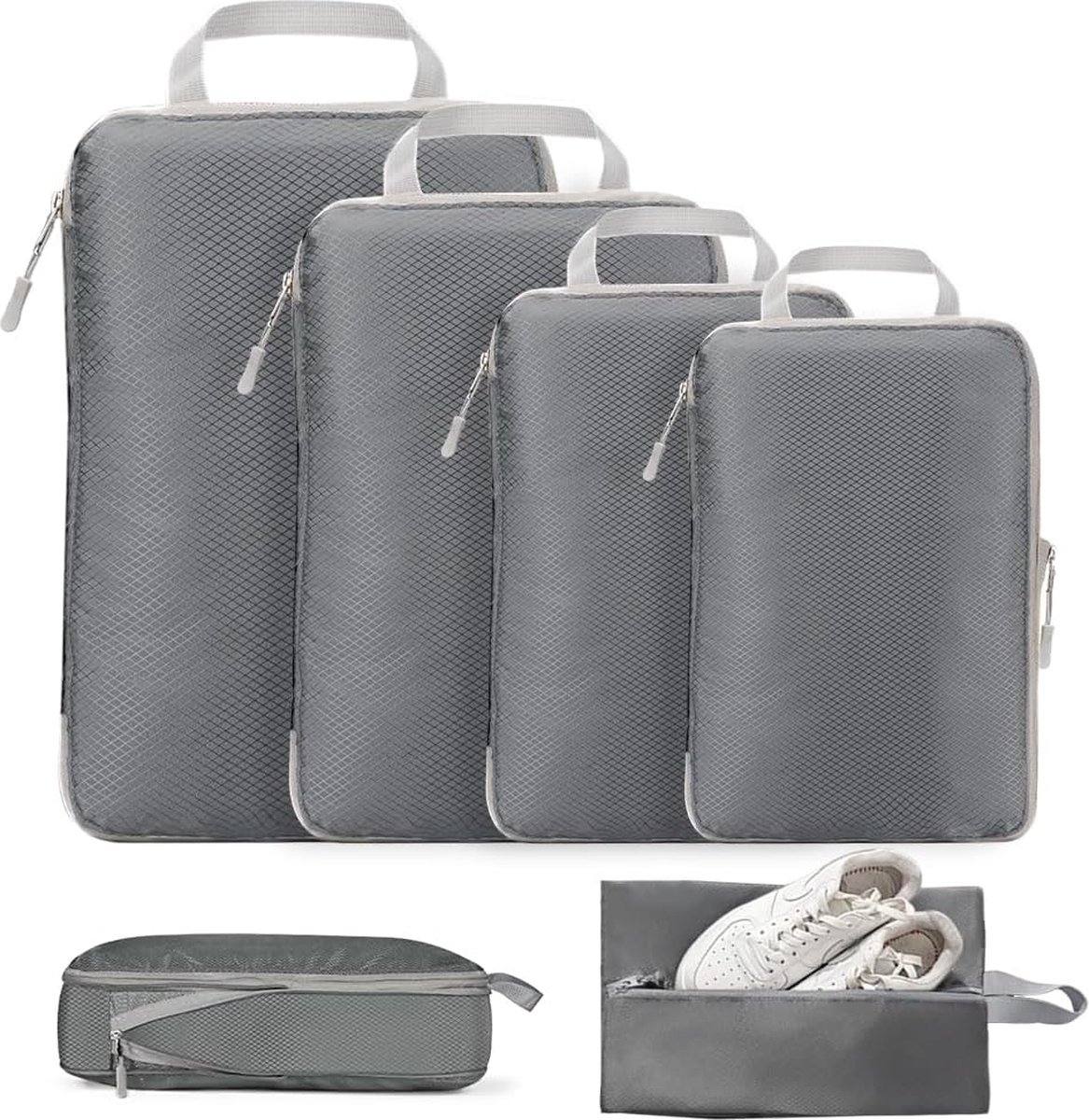 SINZUX 6 delige compressiekofferorganizerset, grijs