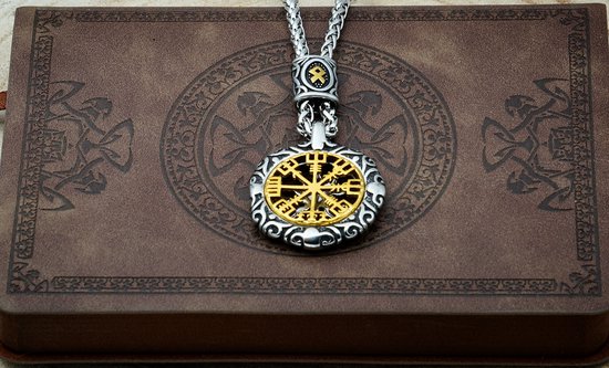 [Two Ravens] Viking kompas Ketting - Viking Ketting - 3d Vegvisir Ketting - Zonneketting - Viking Hanger - Zwarte Zon - Noorse Mythologie - Asatru - Heidens - Spiritueel Sieraad