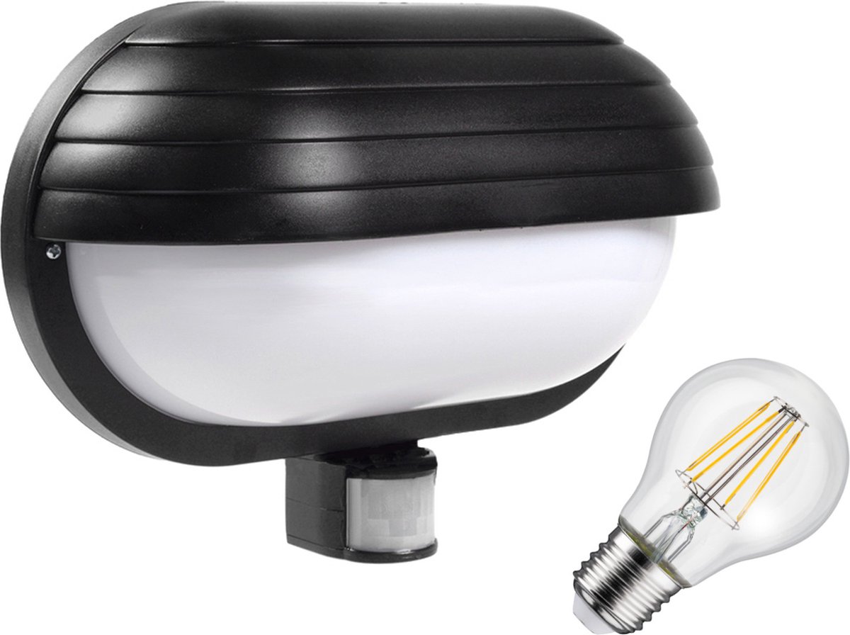 Maclean - Buitenmuur wandlamp met bewegingssensor + 8W LED lamp - max. 60W, 180°