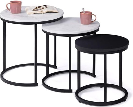 Bijzettafel Salontafel Set Van 2 | Rond | Vergrijsd Teak | Landelijk - Rene Houtman
