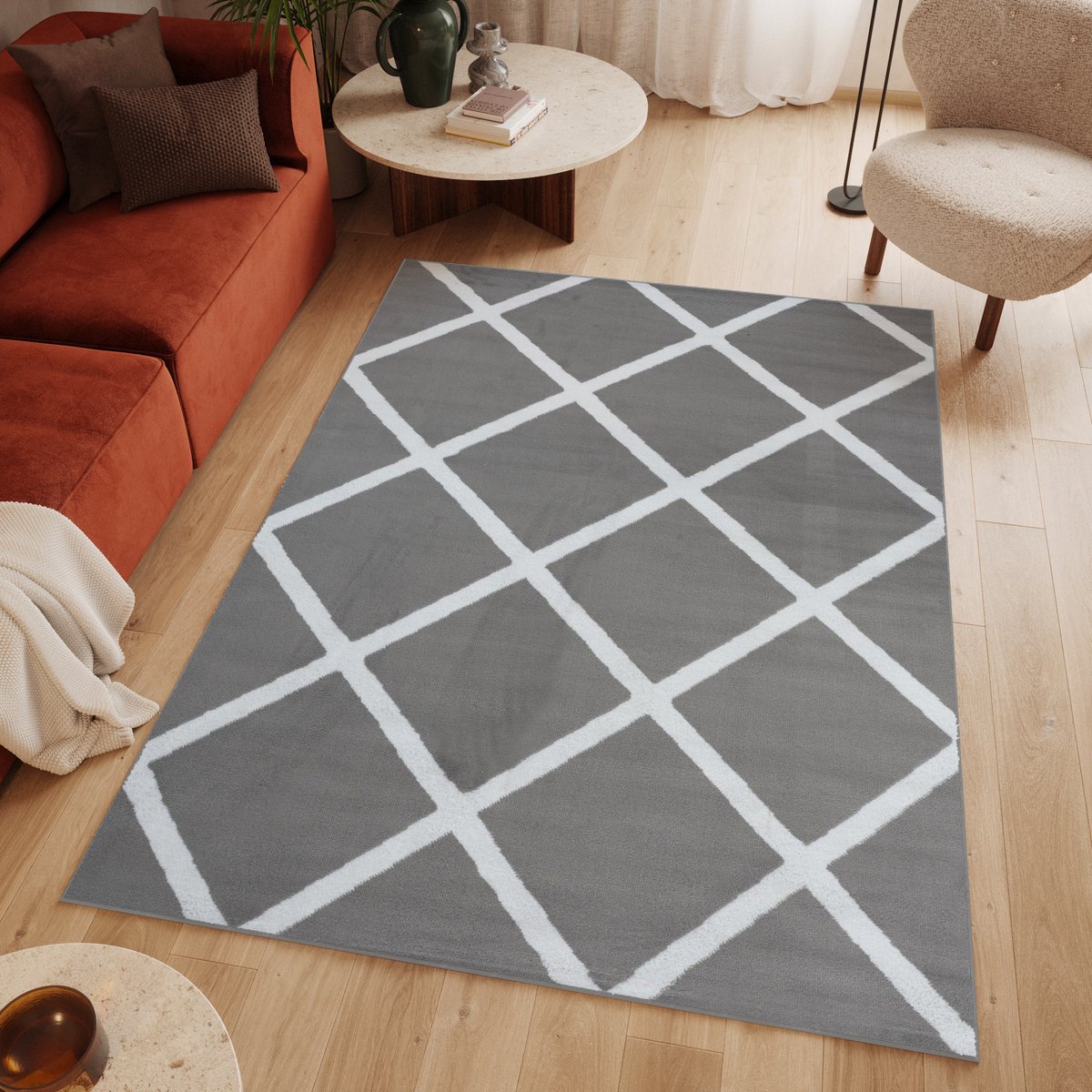 Tapiso Luxury Vloerkleed Grijs Wit Lijnen Woonkamer Modern Tapijt Maat- 300x400
