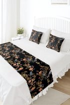 Bedloper & Kussenhoes Set - Bedsprei - Bedrukt Velvet textiel - Bloemen op Zwart