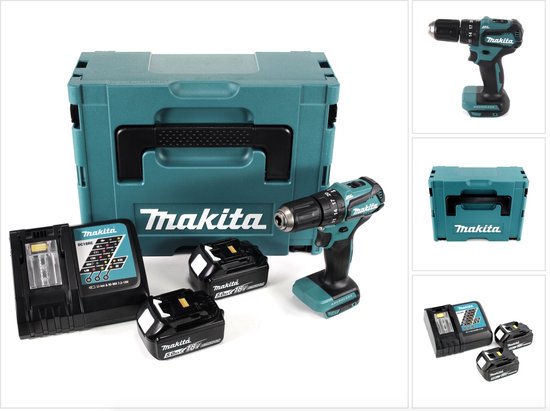 Makita DHP 483 RTJ accu klopboormachine 18 V 40 Nm in Makpac + 2x 5,0 Ah accu + oplader
