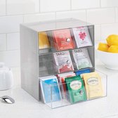 Theedoos - keukenorganizer/opbergbox voor theezakjes, koffiepads, suiker en meer - met 27 compartimenten en 3 lades/plastic - steen/doorzichtig