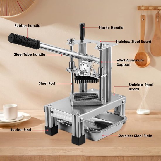 Ovshnrr Professionele Aardappelfrites Snijder Met RVS Messen 1/4, 1/2, 3/8 Inch - Groentesnijder Set